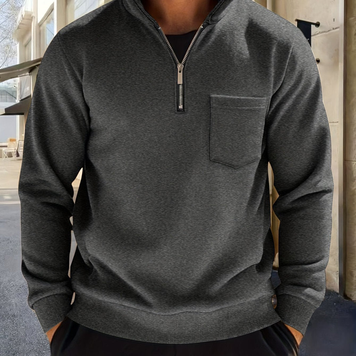 Men's Fleece Quarter-Zip Sweatshirt - Dark Grey