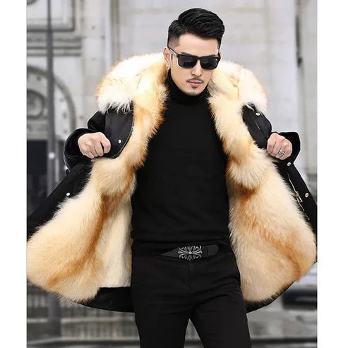 Men's Fur-Lined Hooded Parka - Coffee