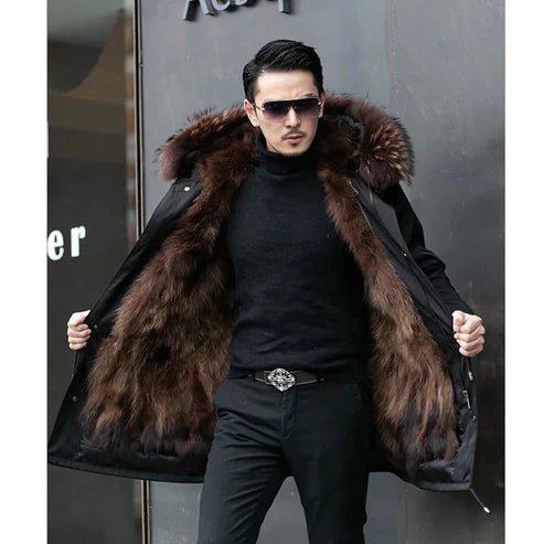 Men's Fur-Lined Hooded Parka - Brown