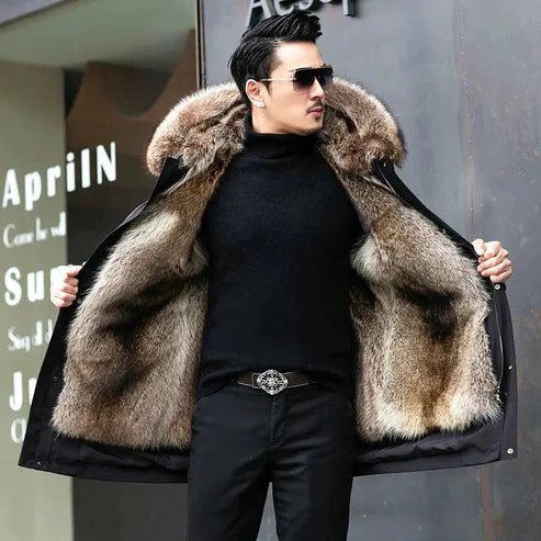 Men's Fur-Lined Hooded Parka - Ash Brown