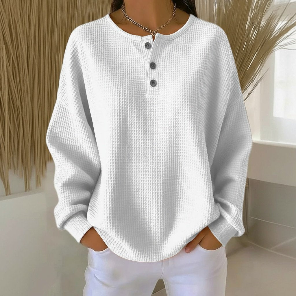 Women's Long Sleeve Oversized Waffle Knit Henley