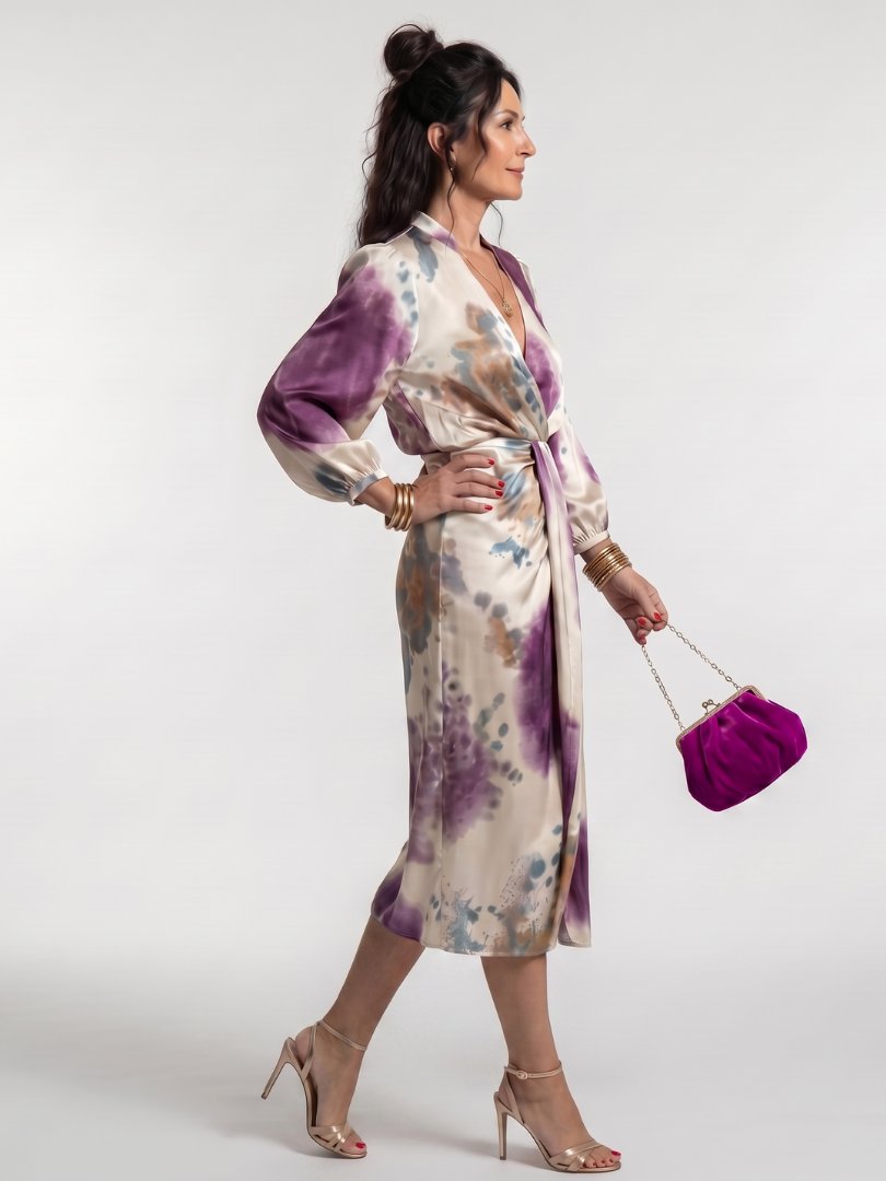 Women's Satin Tie-Dye Wrap Dress