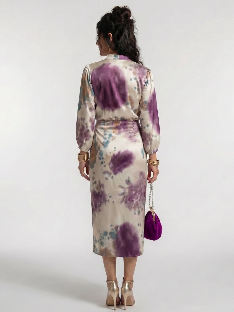 Women's Satin Tie-Dye Wrap Dress