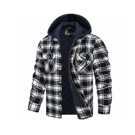 Men's Plaid Flannel Hooded Jacket - Red