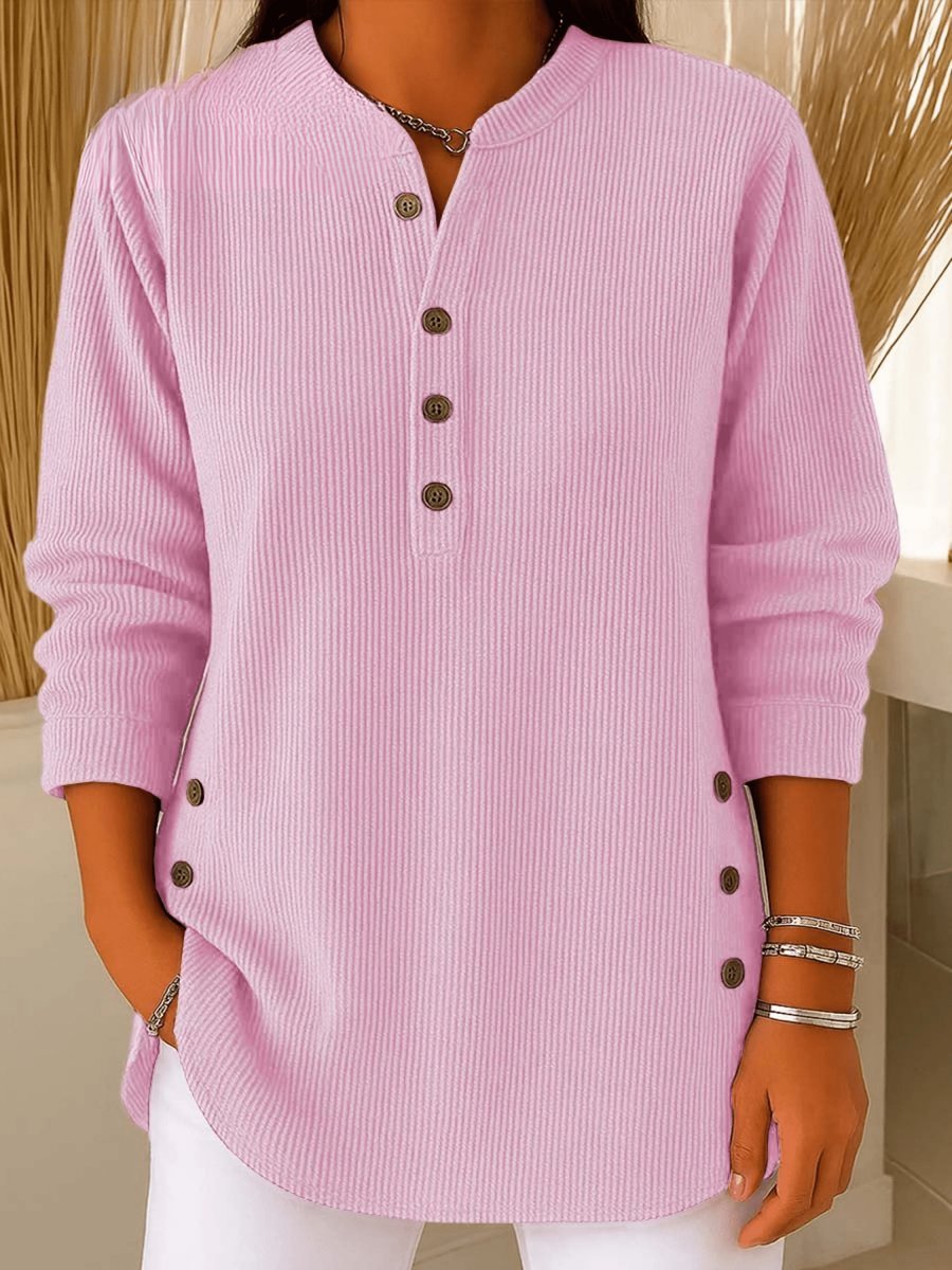 Women's Long Sleeve Knit Henley Tunic - Pink