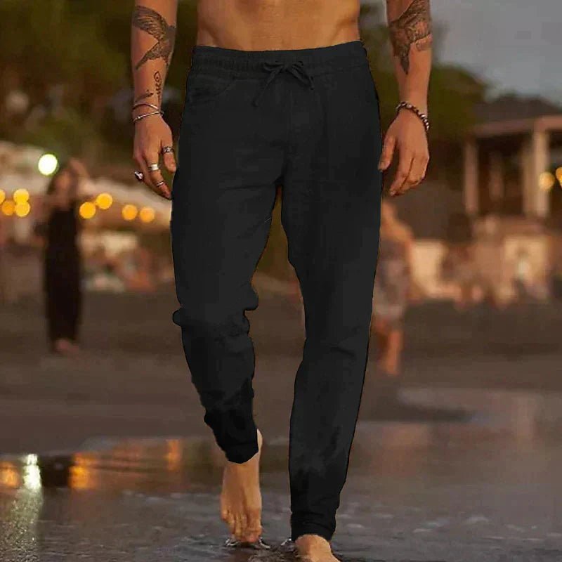Men's Beach Drawstring Trousers - Black
