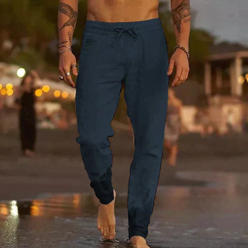 Men's Beach Drawstring Trousers - Navy Blue