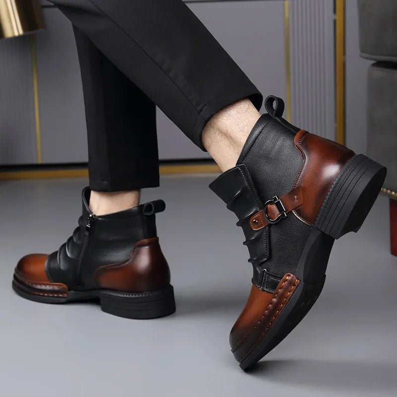 Men's Two-Tone Leather Ankle Boots