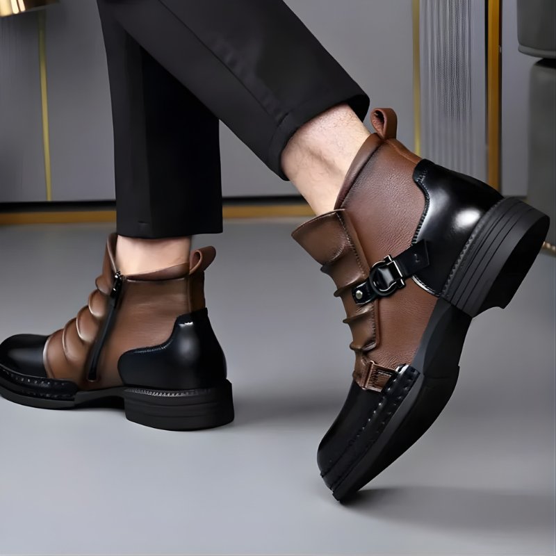 Men's Two-Tone Leather Ankle Boots