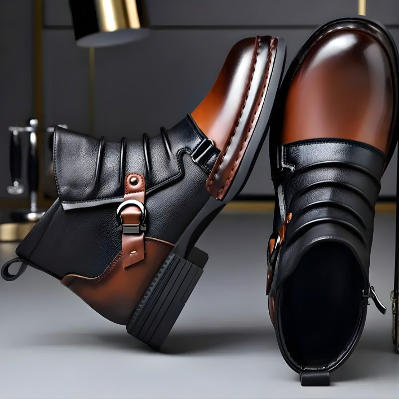 Men's Two-Tone Leather Ankle Boots