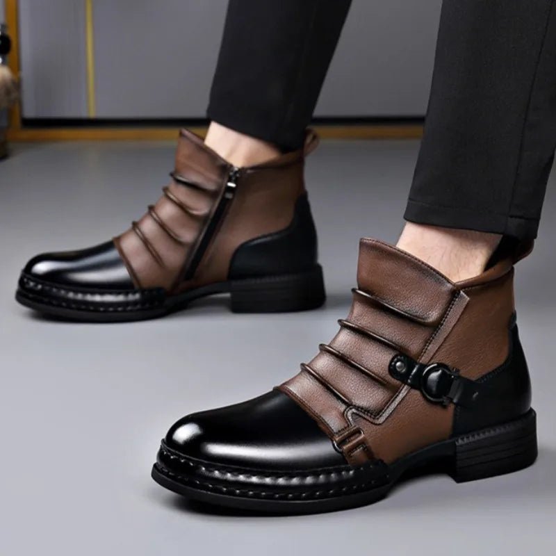 Men's Two-Tone Leather Ankle Boots