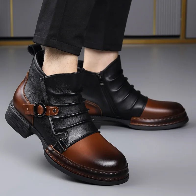 Men's Two-Tone Leather Ankle Boots