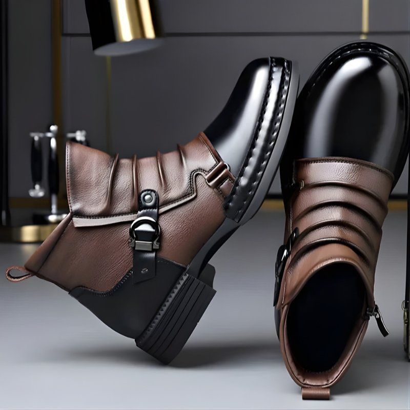 Men's Two-Tone Leather Ankle Boots