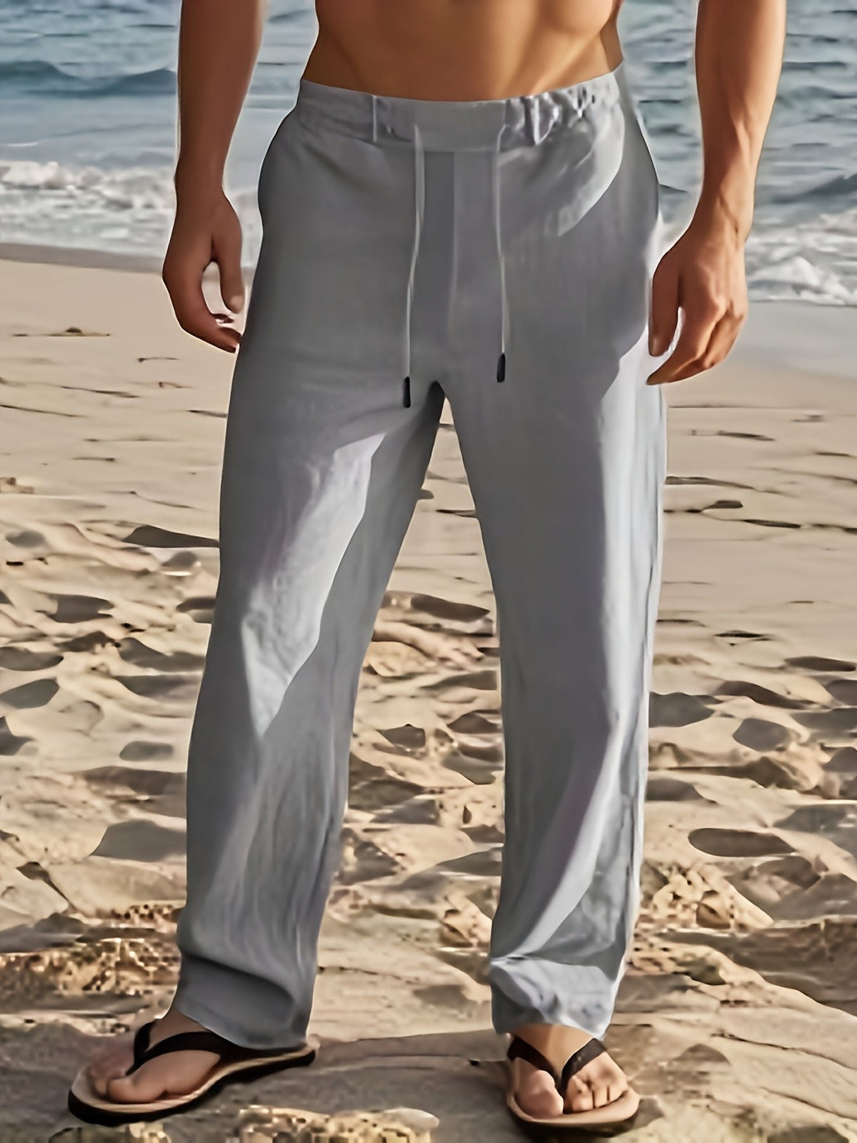 Men's Straight Drawstring Beach Trousers - Grey