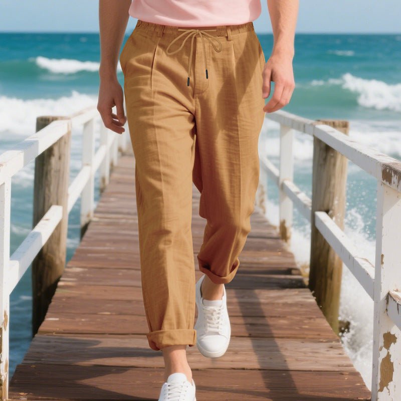 Men's Straight Drawstring Beach Trousers - Khaki