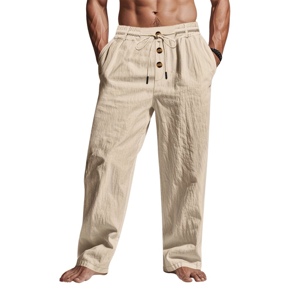 Men's Wide-Leg Drawstring Trousers - Khaki