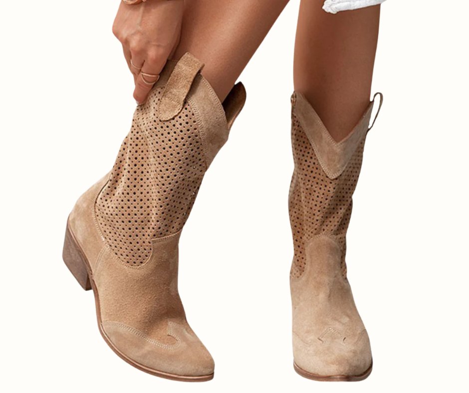 Women's Faux Leather Cowboy Ankle Boots - Brown