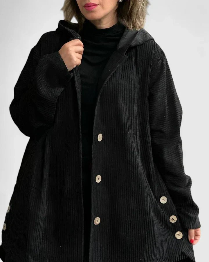 Women's Hooded Corduroy Jacket - Black