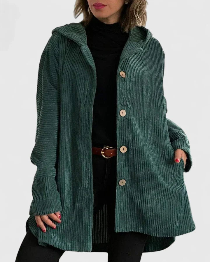 Women's Hooded Corduroy Jacket - Green