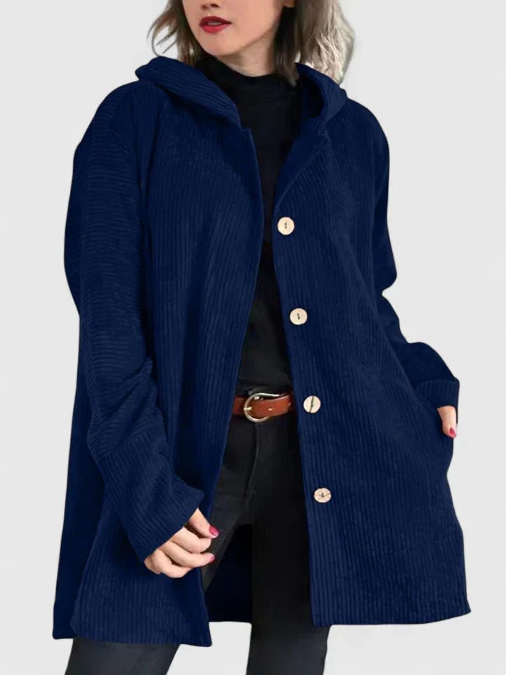 Women's Hooded Corduroy Jacket - Navy