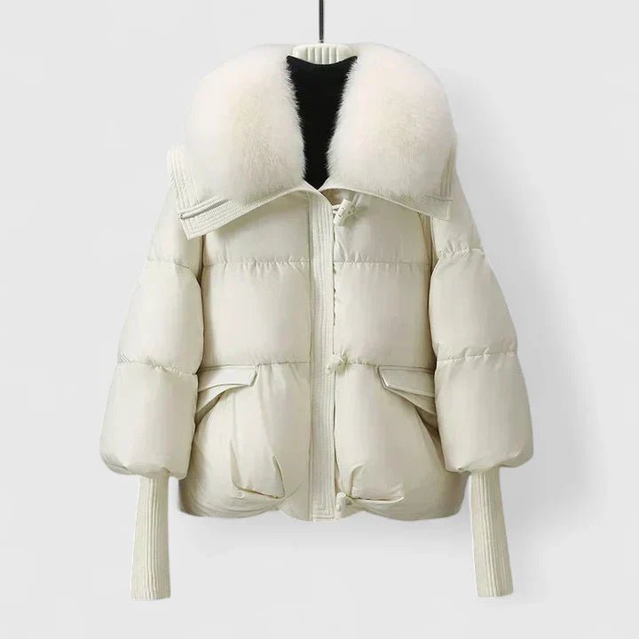 Women's Oversized Fur-Collar Puffer Jacket - White