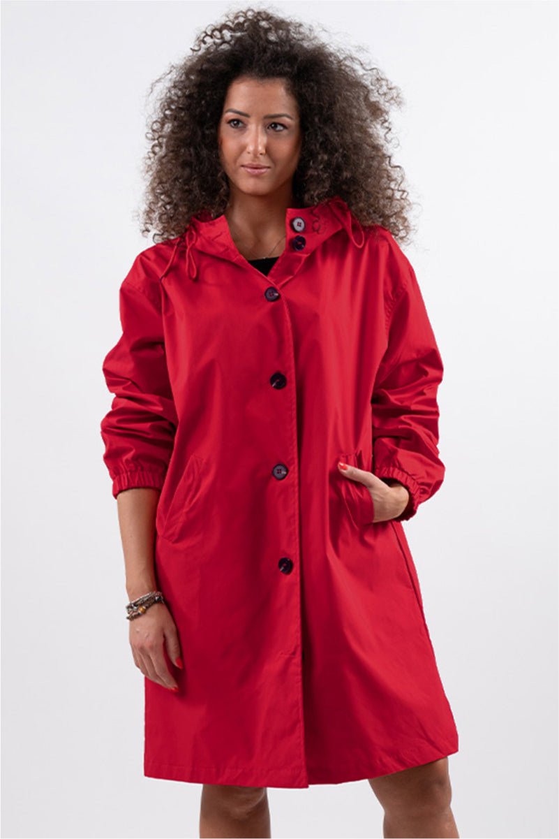 Women's Oversized Hooded Winter Coat - Cherry Red