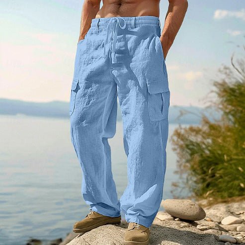 Men's Drawstring Linen Cargo Trousers