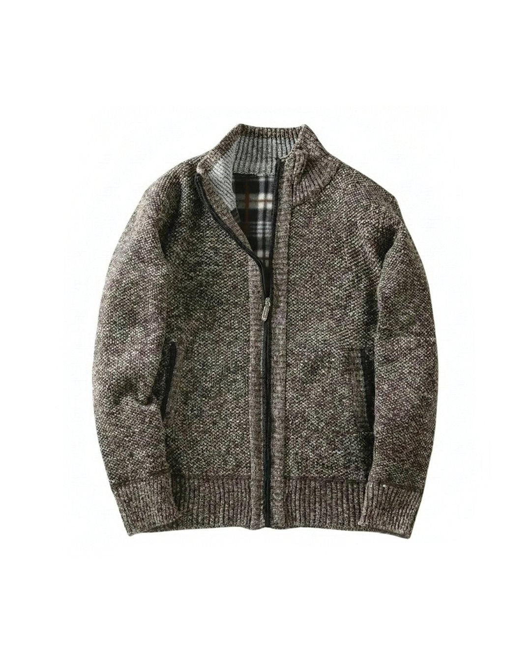 Men's Marled Wool Zip-Up Cardigan - Brown