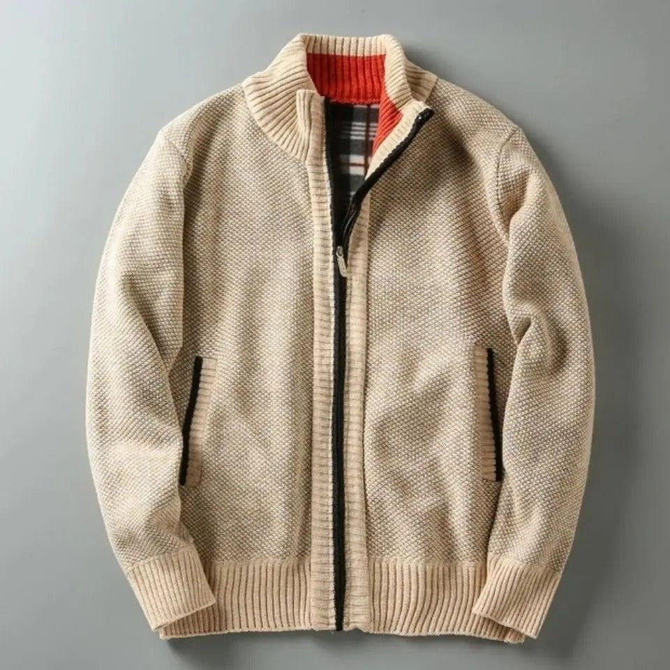 Men's Marled Wool Zip-Up Cardigan - Beige