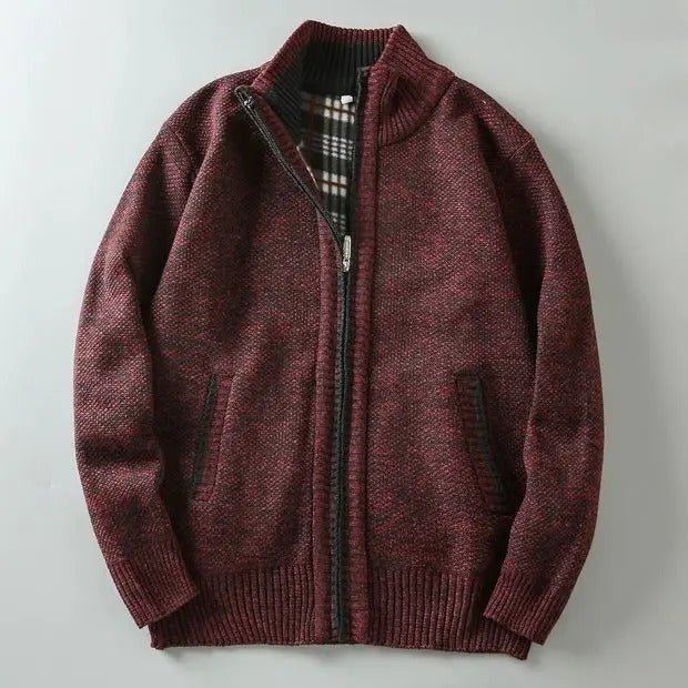 Men's Marled Wool Zip-Up Cardigan - Burgundy