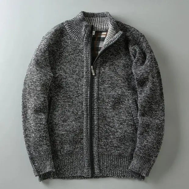 Men's Marled Wool Zip-Up Cardigan - Dark Gray