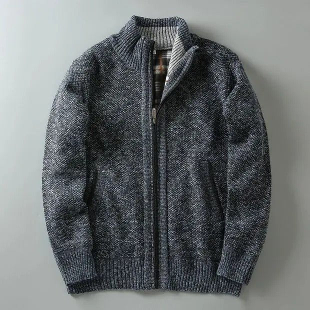 Men's Marled Wool Zip-Up Cardigan - Blue