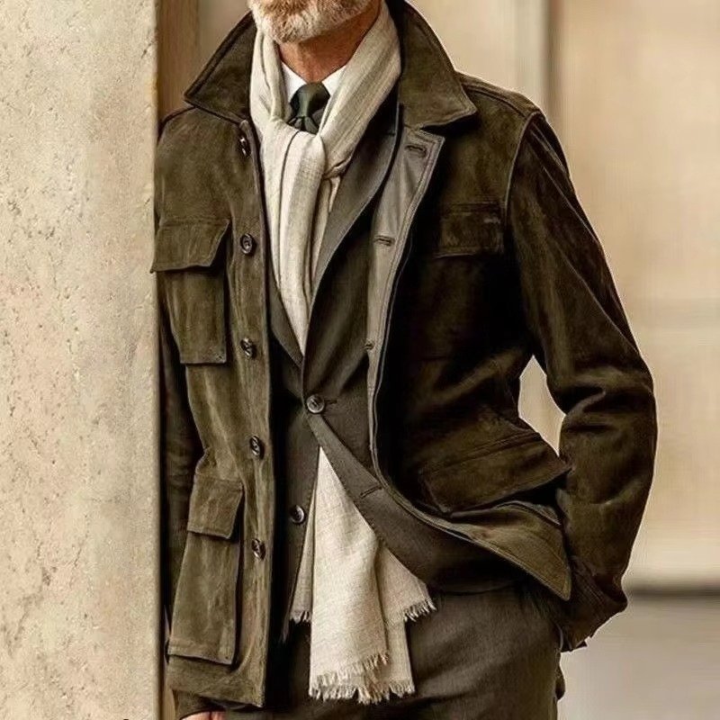 Men's Suede Field Jacket - Army Green
