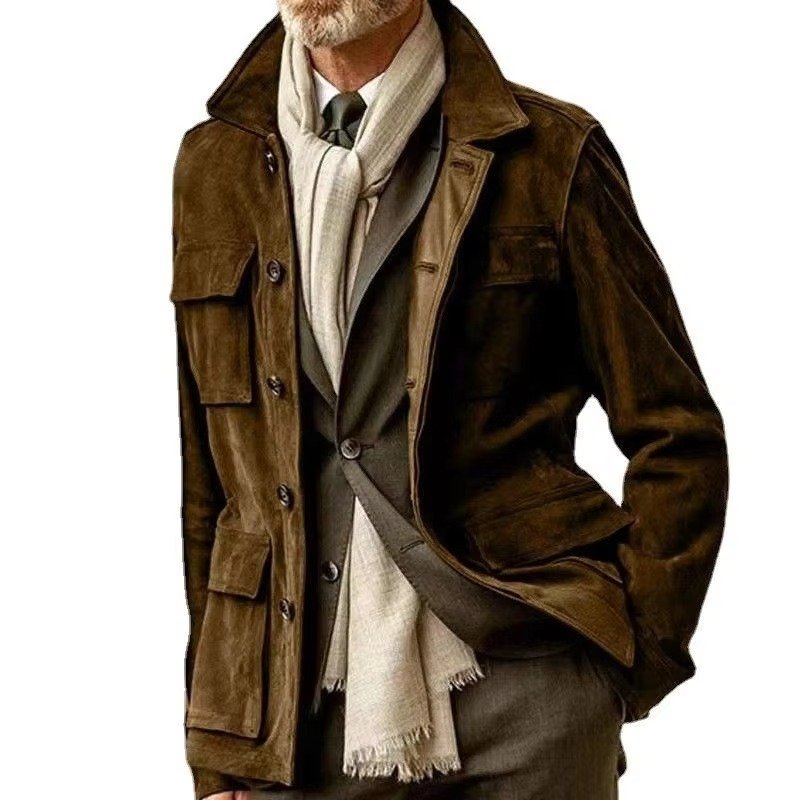 Men's Suede Field Jacket - Dark Brown