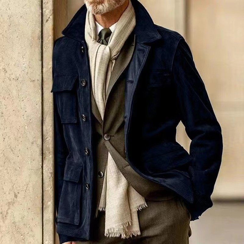 Men's Suede Field Jacket - Dark Blue