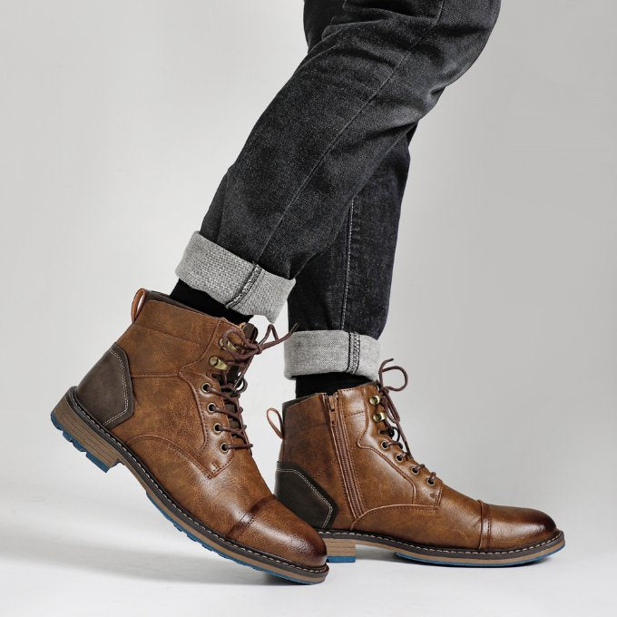 Men's Faux Leather Cap-Toe Boots