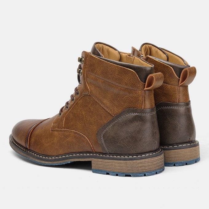 Men's Faux Leather Cap-Toe Boots
