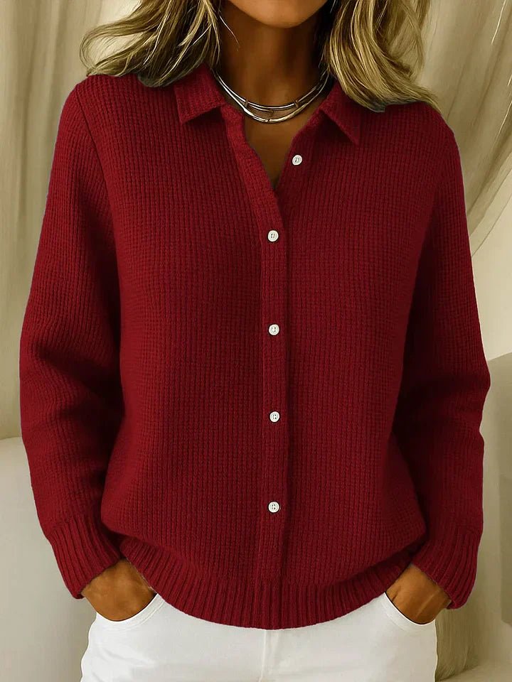 Women's Long Sleeve Oversized Knit Jumper - Dark Red