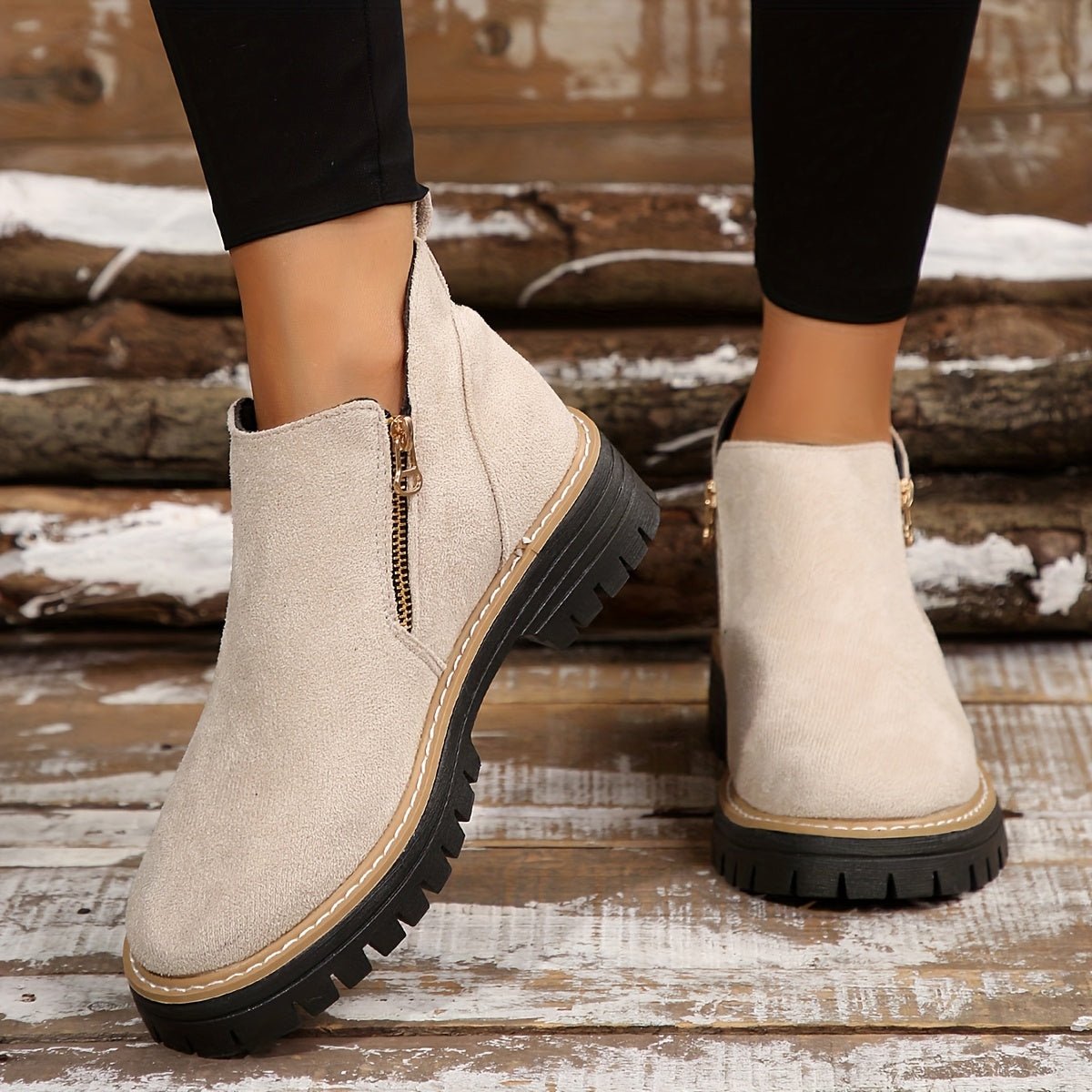 Women's Leopard Ankle Boots - Beige