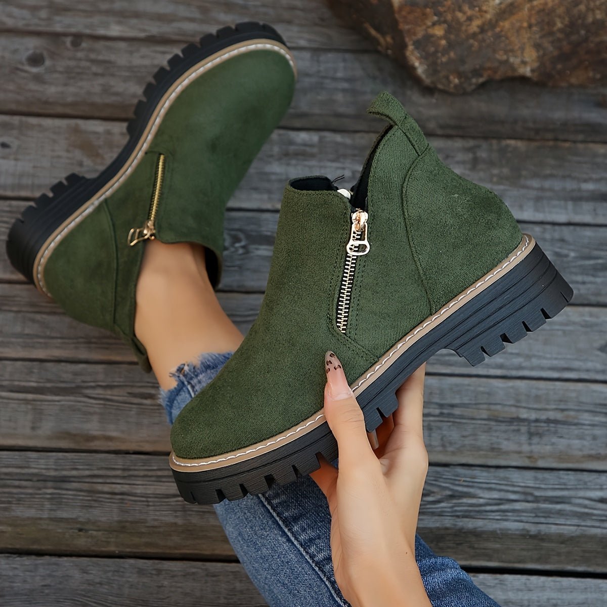 Women's Leopard Ankle Boots - Green