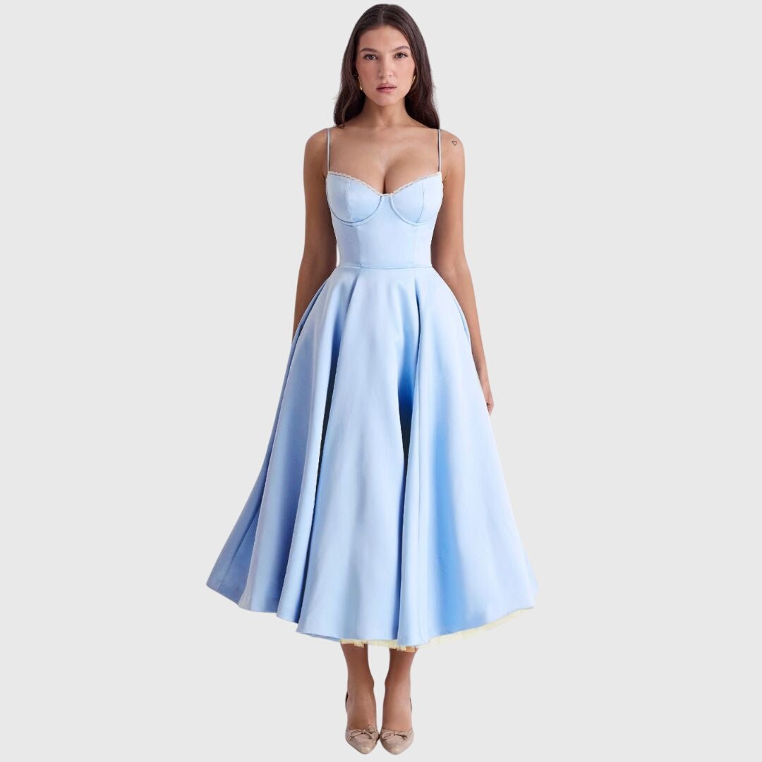 Women's Party Corset Midi Dress - Blue