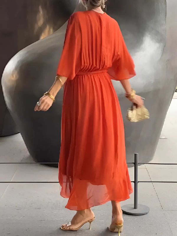 Women's Black V-Neck Chiffon Midi Dress