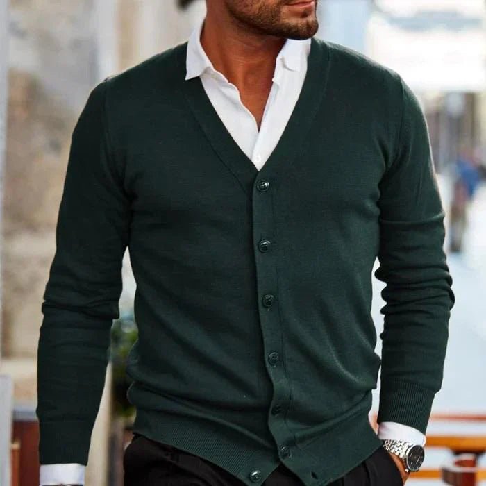 Men's Slim Knit V-Neck Cardigan - Dark Green