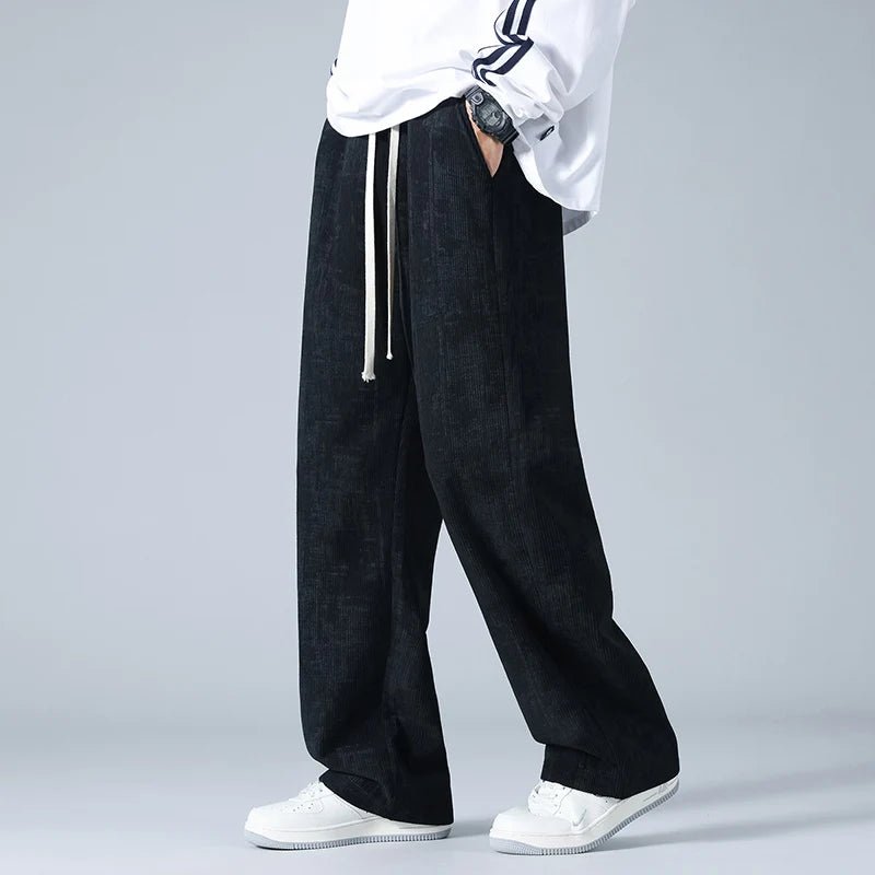 Men's Wide-Leg Corduroy Trousers - Black