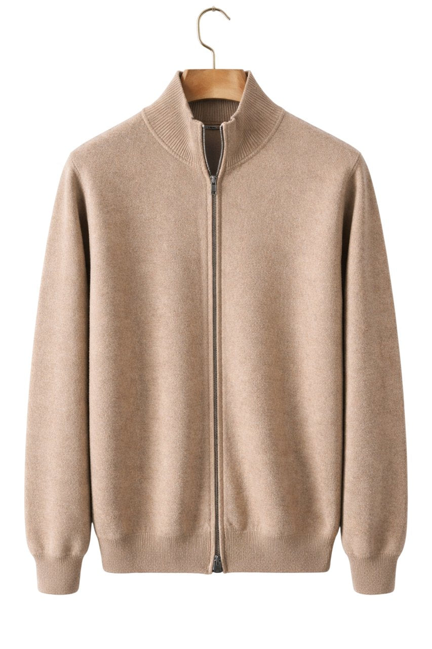 Men's Mockneck Wool-Blend Cardigan - Sandstone