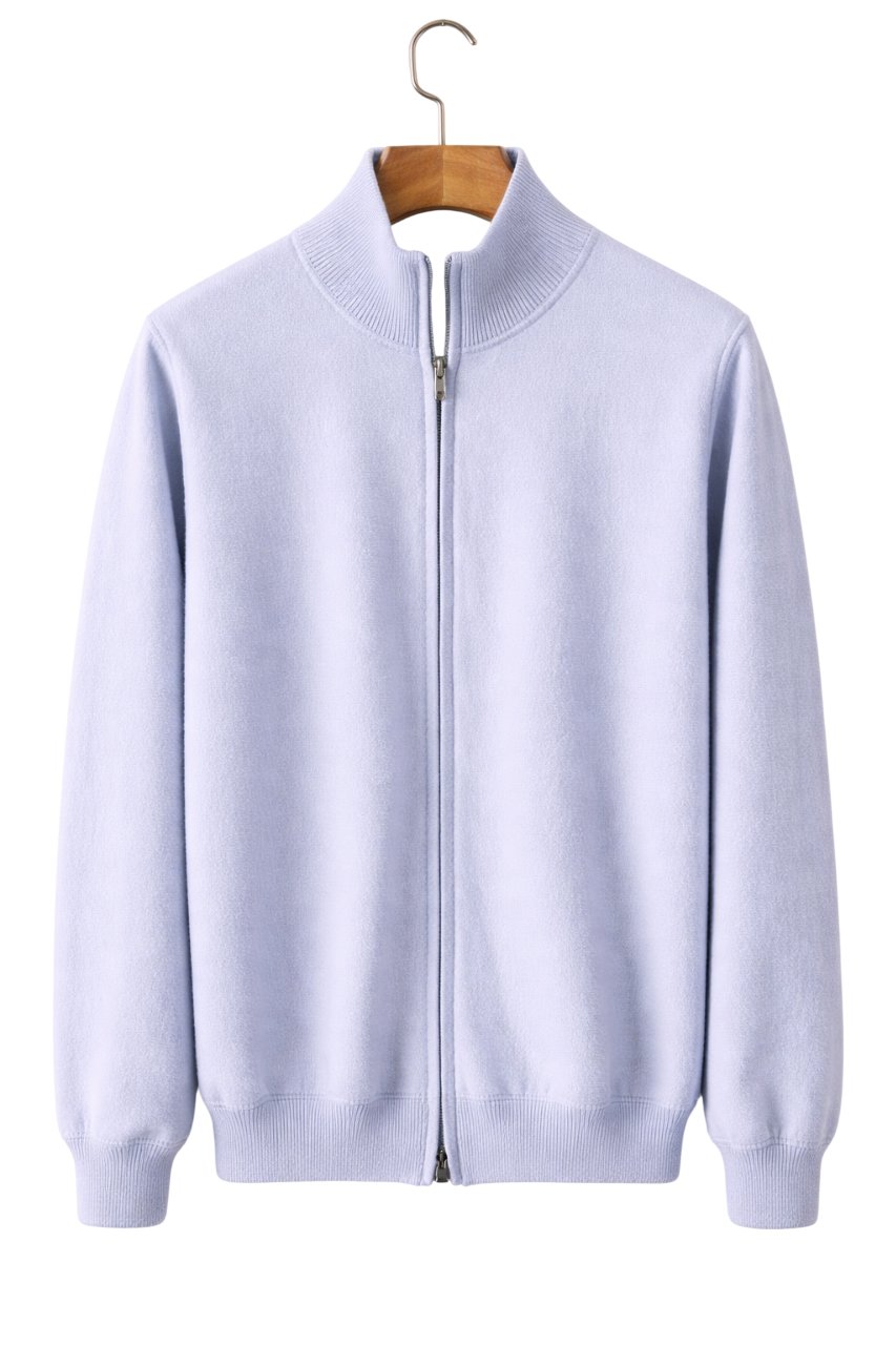 Men's Mockneck Wool-Blend Cardigan - Glacier Mist