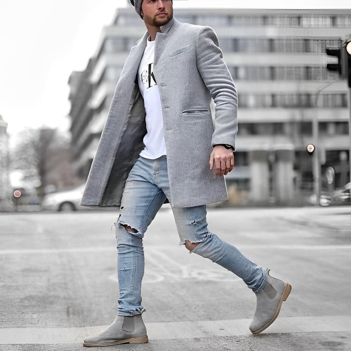 Men's Slim Wool Overcoat - Gray