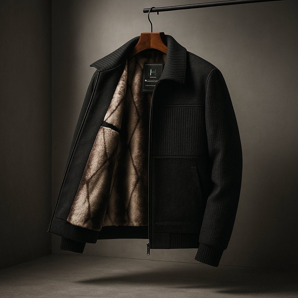 Men's Wool Bomber Jacket - Black