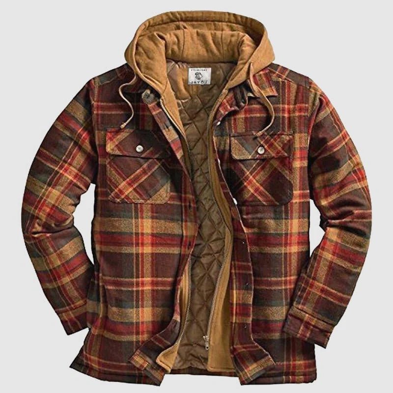 Men's Plaid Hooded Shacket - Brown