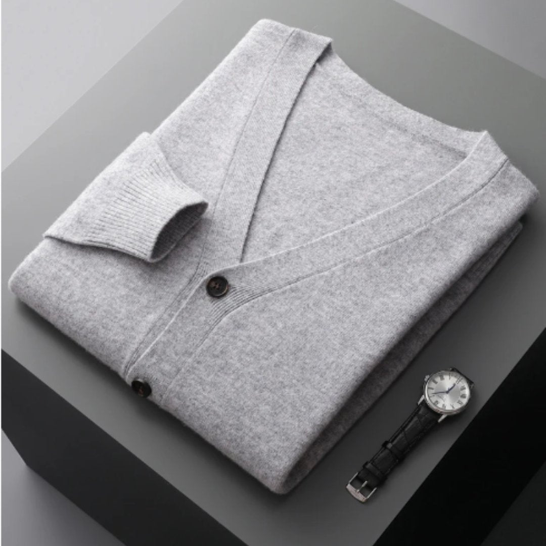 Men's V-Neck Wool Cardigan - Grey